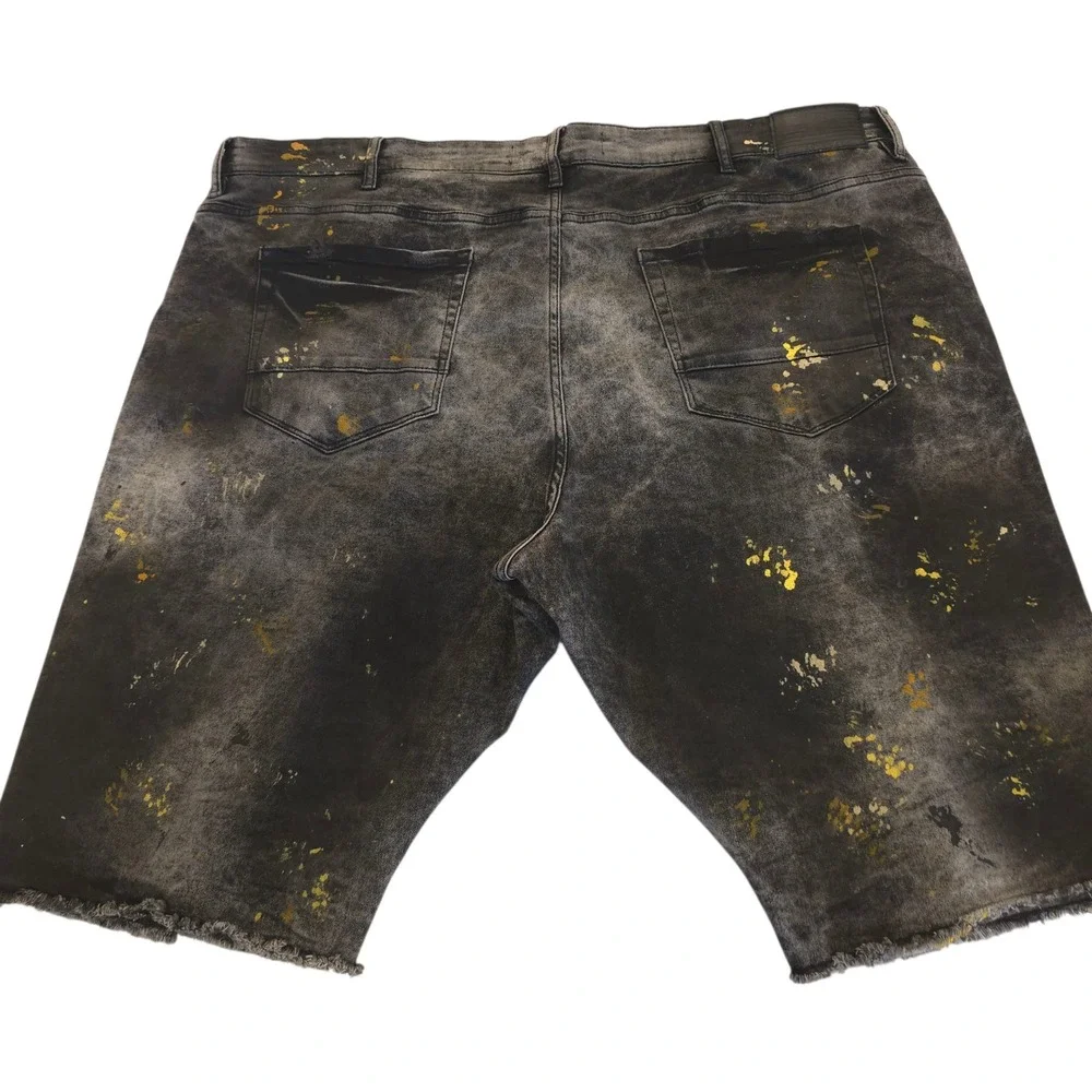 Jordan Craig Legacy Denim Shorts 46 Raw Hem Distress Splatter Stripe‎ Gold Black - Picture 6 of 14